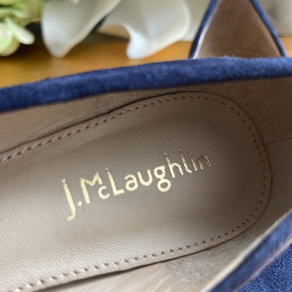 J. McLaughlin Mallory Flats in Navy Suede with Tortoise Shell Detail - Picture 11 of 14